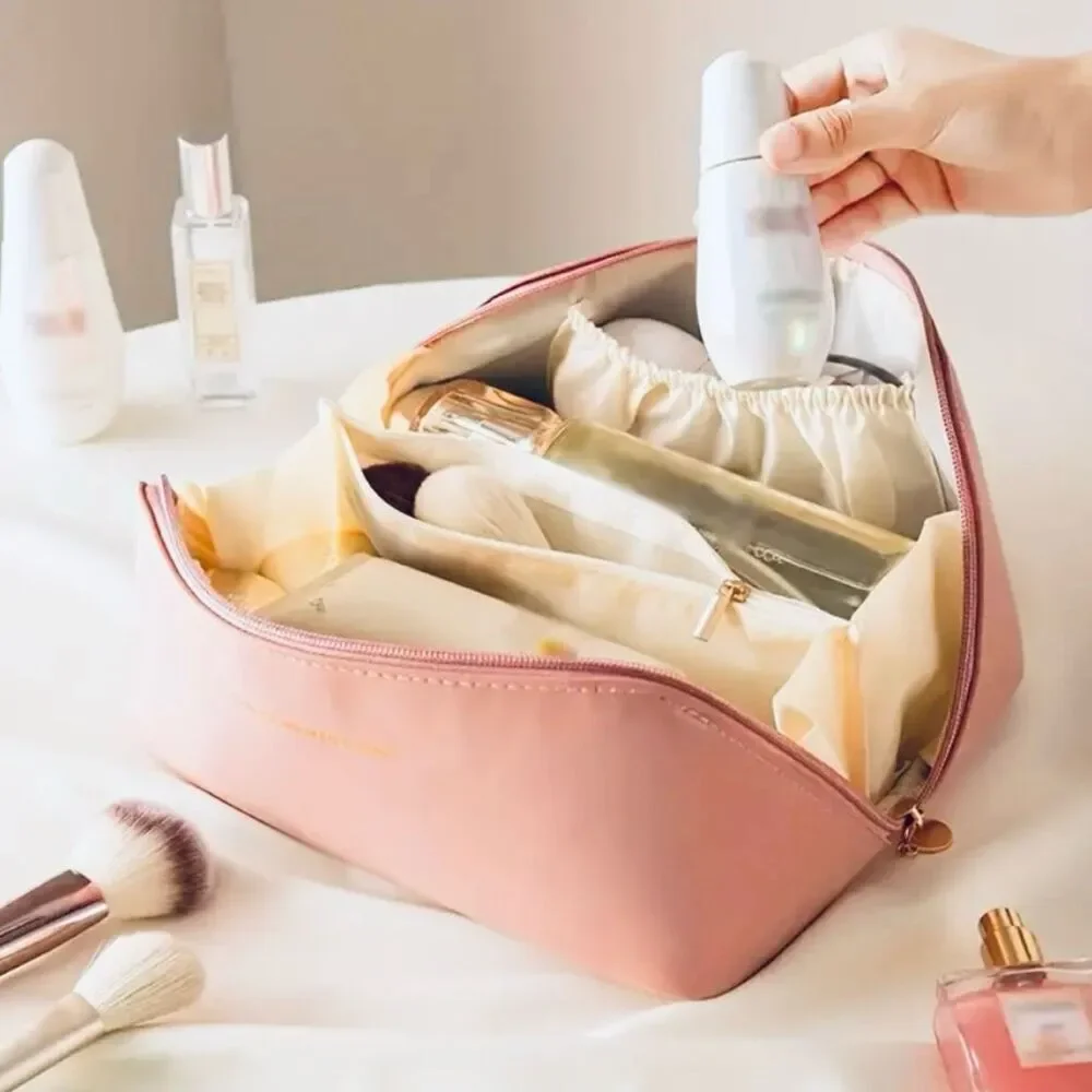 NWT Gorgeous Big Pink Multi Compartments Travel Organizer Makeup Cosmetics Bag